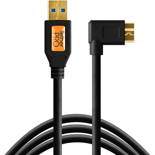 Tether Tools CU61RT15-B USB 3.0 Type-A Male to Micro-USB Right-Angle Male Cable (15', Black)