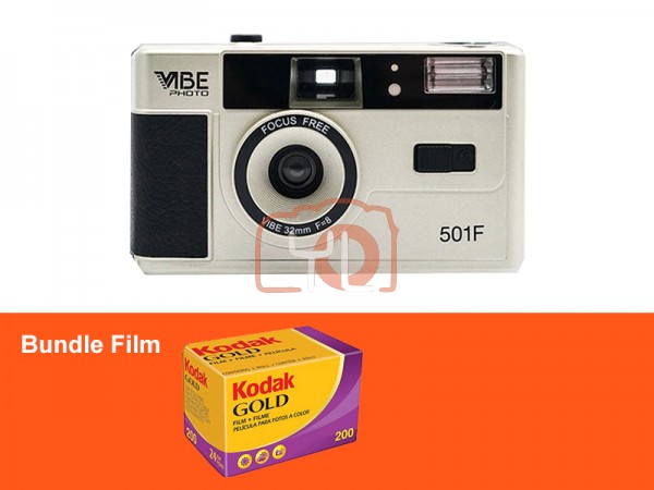 VIBE Photo 32mm Film Camera - Champagne (Free Kodak Gold 200 36 exp)