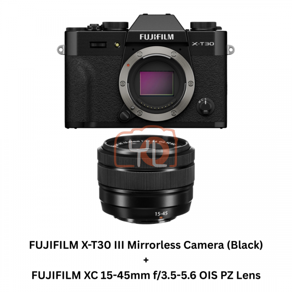 FUJIFILM X-T30 III Mirrorless Camera (Black) + FUJIFILM XC 15-45mm f/3.5-5.6 OIS PZ Lens