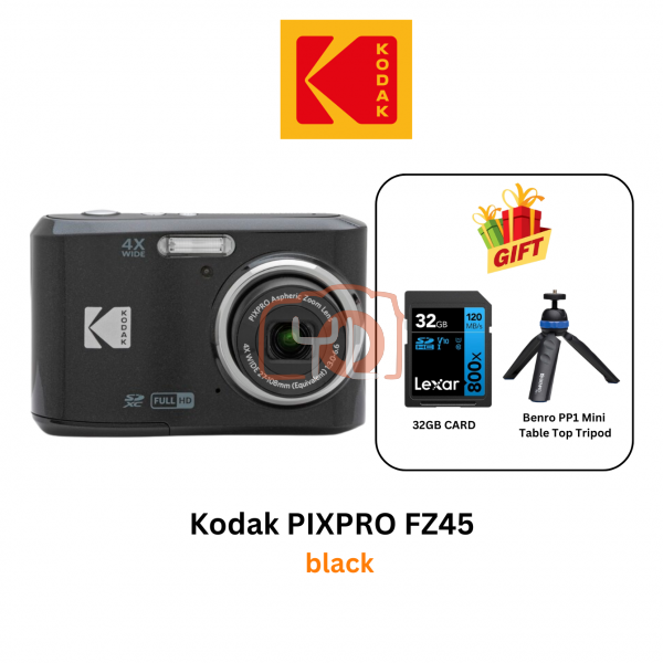 Kodak Pixpro FZ45 Digital Camera (Black) (Free 32gb card + Benro PP1 Mini Tripod)