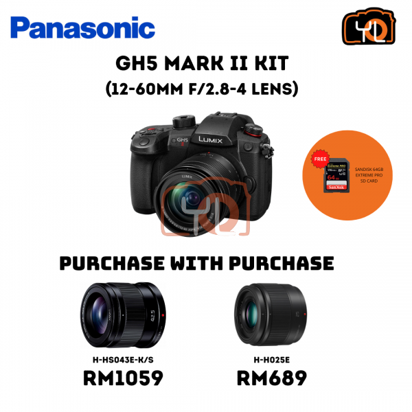 Panasonic Lumix GH5 II Mirrorless Camera with 12-60mm f/2.8-4 Lens ( Free Sandisk 64GB extreme pro SD card) - PWP 42.5mm F1.7 lens