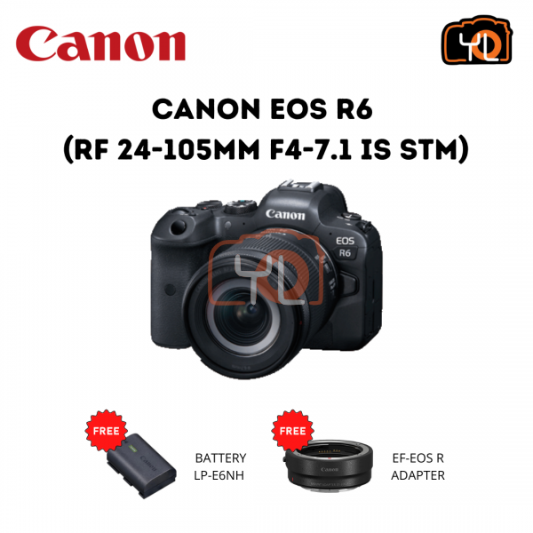 Canon EOS R6 + RF 24-105mm F4-7.1 IS STM - (Free LP-E6NH battery & EF-EOS R Adapter)