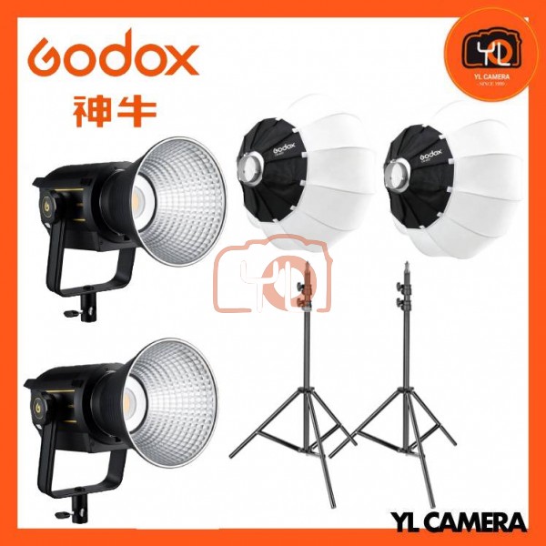 Godox VL150 LED Video Light With CS-65D Collapsible Lantern Softbox + 280CM Light Stand (2 Light Dou Kit)