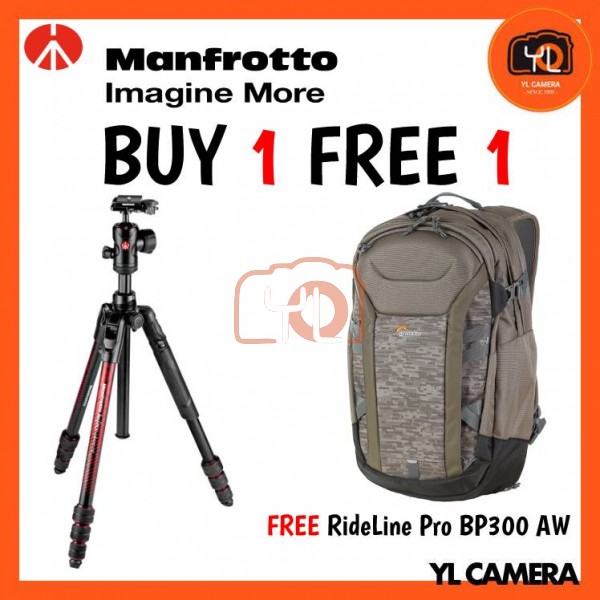 (BUY 1 FREE 1) Manfrotto MKBFRTA4RD-BH Befree Advanced Travel Aluminum Tripod Kit FREE Lowepro Ridgeline Pro BP 300 AW (Mica)