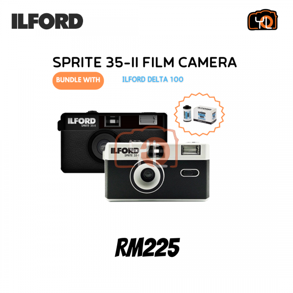 Ilford Sprite 35-II Film Camera + Delta 100 Film Bundle (Black)