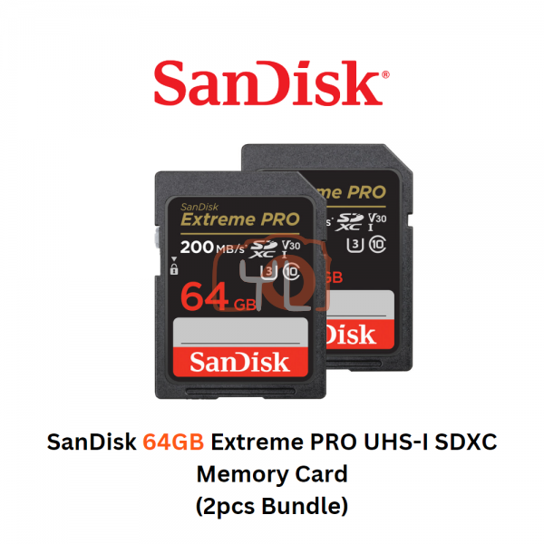 SanDisk 64GB Extreme PRO UHS-I V30 (200MB/S) SDXC Memory Card (2pcs Bundle)