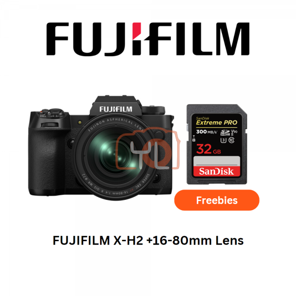 FUJIFILM X-H2 Mirrorless Camera with XF 16-80mm f4 R OIS WR Lens Kit - Free Sandisk 32GB UHS-II Card