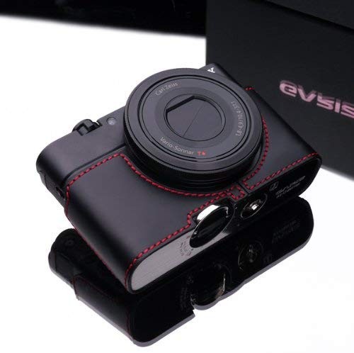 Gariz Genuine Leather XS-CHRX100BKR Camera Metal Half Case for Sony DSC-RX100, Black