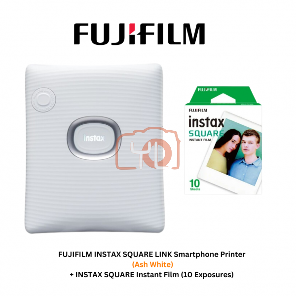 FUJIFILM INSTAX SQUARE LINK Smartphone Printer (Ash White) + Fujifilm Instax Square film single pack (10pcs Film Per Pack) - - Free Touch N Go RM20 Redeem Online