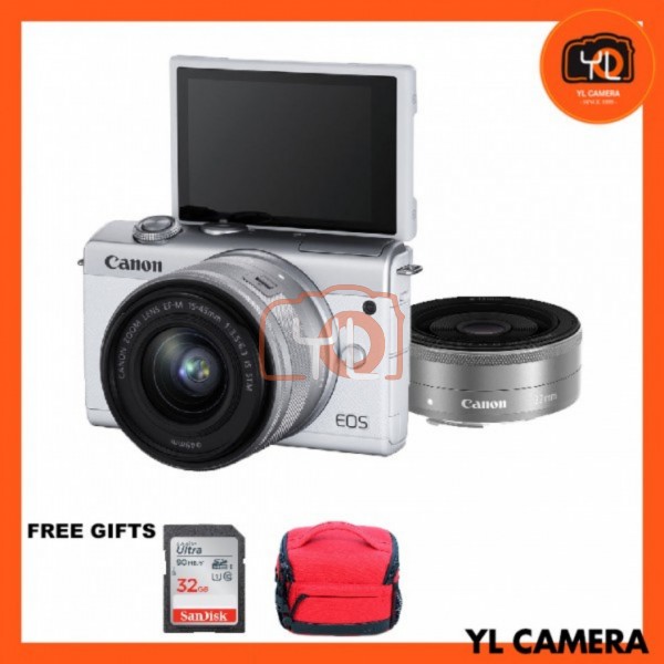 Canon EOS M200 + EF-M 15-45mm F/3.5-6.3 IS STM + EF-M 22mm F2 STM (White) [Free Camera Bag ]