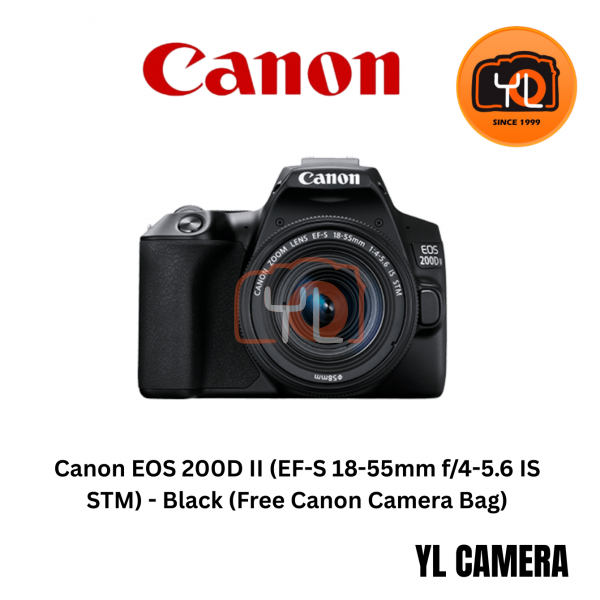 Canon EOS 200D II (EF-S 18-55mm f/4-5.6 IS STM) - Black (Free Canon Camera  Bag)