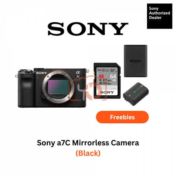 Sony a7C Mirrorless Camera (Body Only / Black) - Sony 64GB 277/150MB SD Card and Extra Battery Only