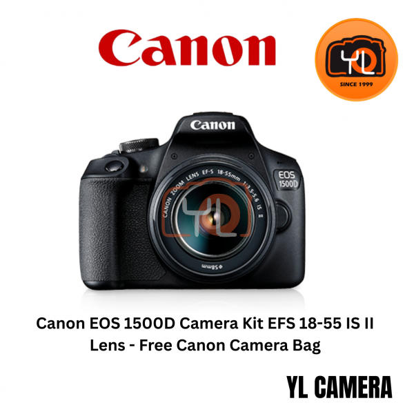Canon EOS 1500D Camera Kit EFS 18-55 IS II Lens - Free Canon Camera Bag