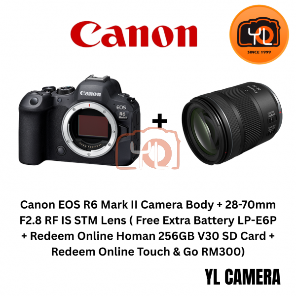 Canon EOS R6 Mark II Camera Body + 28-70mm F2.8 RF IS STM Lens ( Free Extra Battery LP-E6P + Redeem Online Homan 256GB V30 SD Card + Redeem Online Touch & Go RM300)