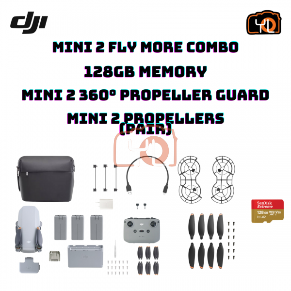 DJI Mini 2 Fly More Combo + DJI Mini 2 360° Propeller Guard + DJI Mini 2 Propellers (Pair) + DJI 128GB Memory
