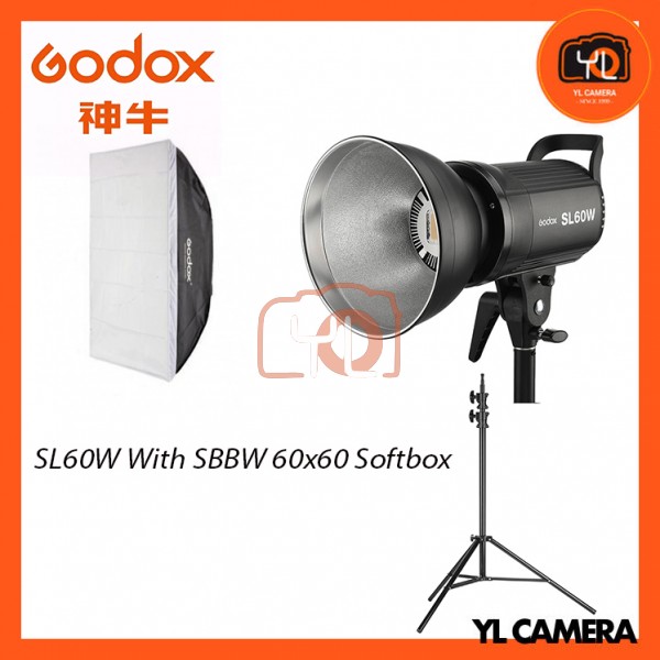 Godox SL60W LED Video Light With With SB-BW60x60 Softbox + 190CM Light Stand (1 Light Kit)
