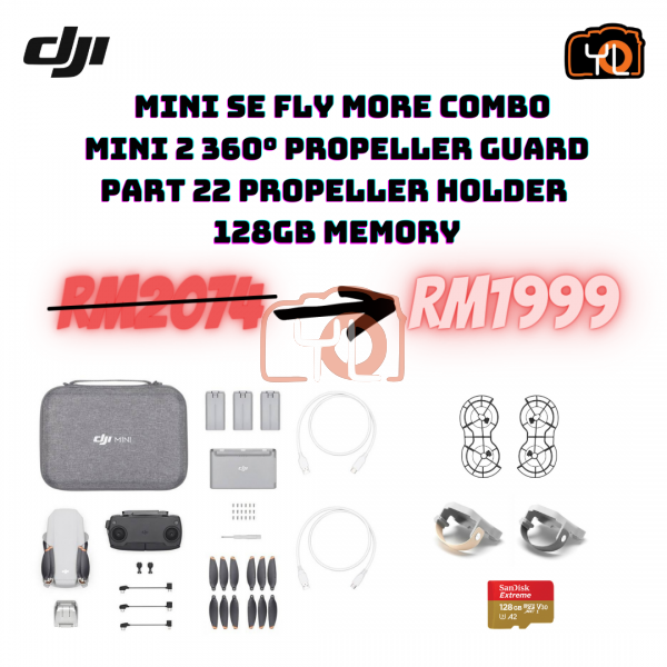 DJI Mini SE Fly More Combo (D) +DJI Mini 2 360° Propeller Guard + DJI 128GB Memory + Mavic Mini Part 22 Propeller Holder (Beige)/(Charcoal)