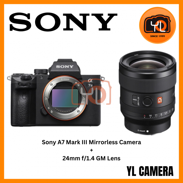 Sony a7 III Mirrorless Camera (Body) + Sony FE 24mm f/1.4 GM Lens (Free Sandisk 64GB Extreme Pro SD Card & Extra Battery & RM200 Touch N Go Voucher Online Redemption)
