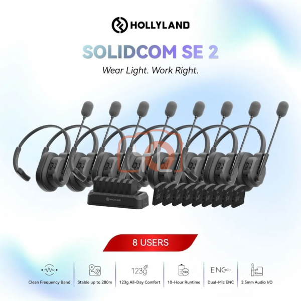 Hollyland Solidcom SE 2 Full-Duplex Wireless Intercom Headset System with Dual-Mic ENC (8 users)(1.9Ghz)