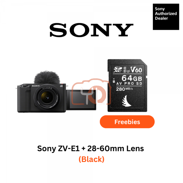 Sony ZV-E1 Mirrorless Camera + 28-60mm Lens (Black) - Free Angelbird 64GB 280/160mb V60 AV PRO SD Card