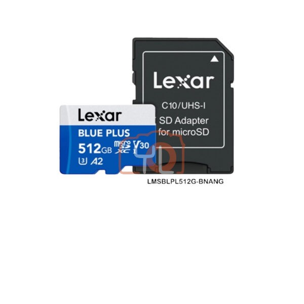 Lexar 512GB BLUE PLUS microSD Card UHS-I with Adapter (Up to 170MB/s A2 V30 U3 4K UHD)