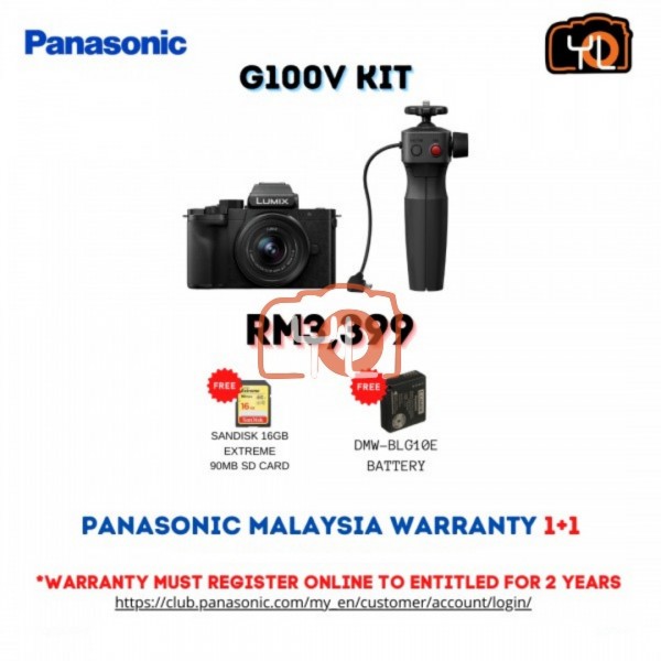Panasonic Lumix DC-G100 W/ 12-32mm + Tripod Grip Kit (Free Sandisk 16GB 90MB extreme SD card + BLG10E battery )