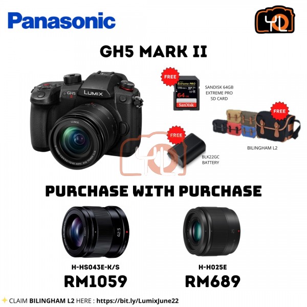 Panasonic Lumix GH5 II Mirrorless Camera (Body Only) ( Free Sandisk 64GB Extreme Pro SD Card & Bilingham L2 Bag ) - PWP : 25mm 1.7 lens