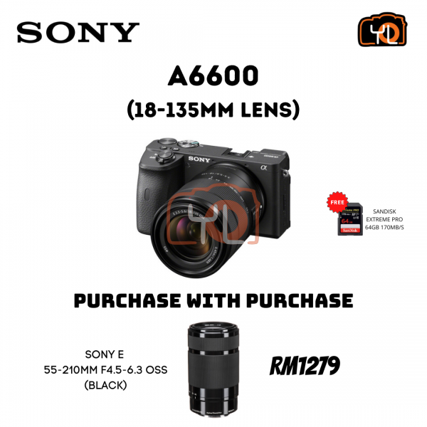 Sony A6600 with 18-135mm F3.5-5.6 Kit Lens [Free Sony 64GB SD Card] - PWP : Sony E 55-210mm F4.5-6.3 OSS ( Black )