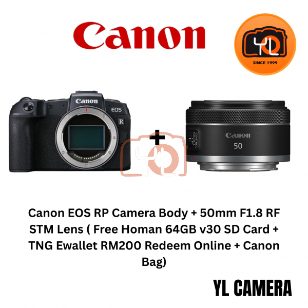Canon EOS RP Camera Body + 50mm F1.8 RF STM Lens  ( Free Homan 64GB v30 SD Card + TNG Ewallet RM200 Redeem Online + Canon Bag)