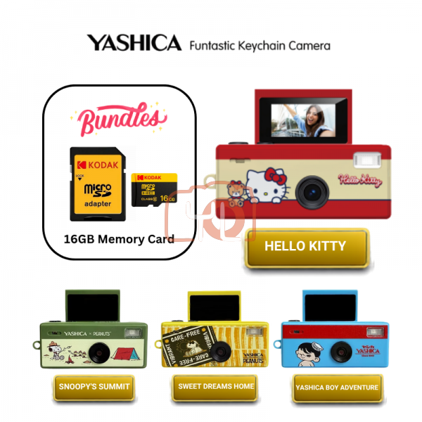 YASHICA Funtastic Keychain Camera (Classic Hello Kitty) + 16GB MicroSD Card