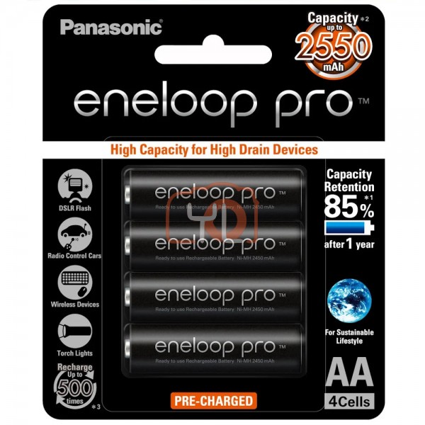Panasonic Eneloop PRO AA Rechargeable Batteries (2550mAh, Pack of 4)
