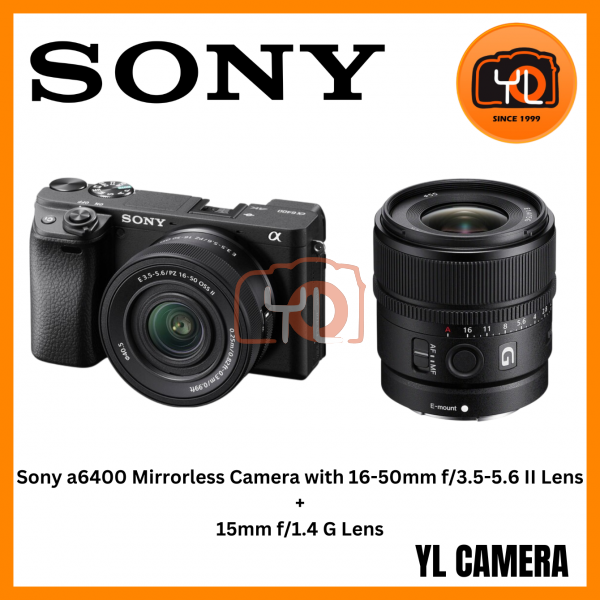 Sony a6400 Mirrorless Camera with 16-50mm f3.5-5.6 Lens (Black) + Sony E 15mm f1.4 G Lens (Free Sandisk 64GB Extreme Pro SD Card)