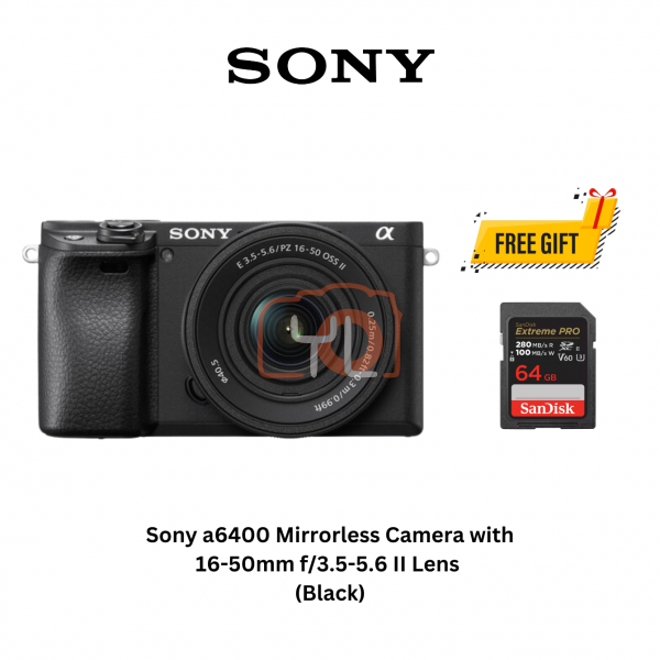 Sony A6400 Camera (Black) + 16-50mm II Lens Kit Lens - Free Sandisk 64GB Extreme Pro SD Card