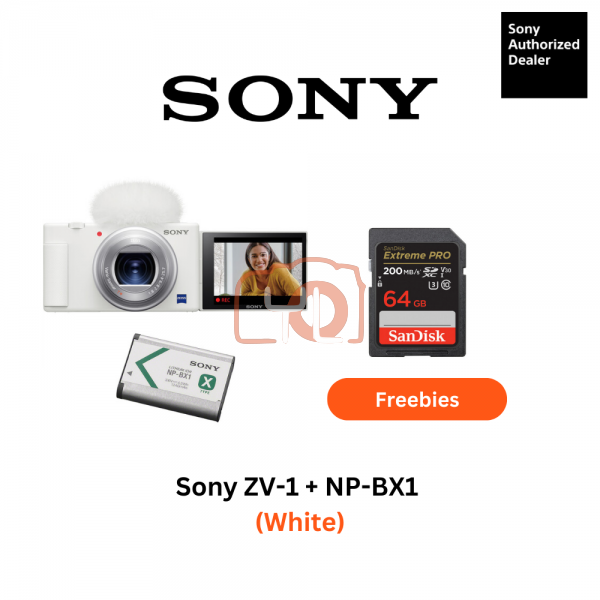 Sony ZV-1 Digital Camera (White) PWP-NP-BX1 Battery - Free Sandisk 64GB Extreme Pro SD Card