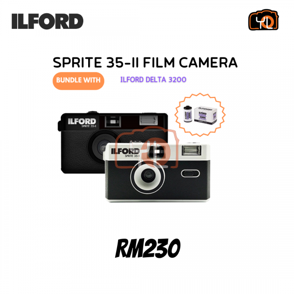 Ilford Sprite 35-II Film Camera + Delta 3200 Film Bundle (Black)