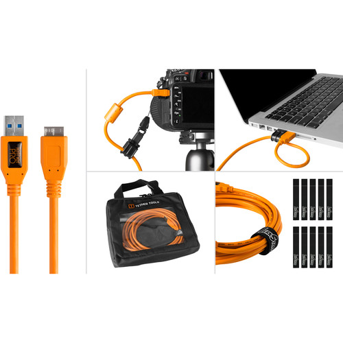 Tether Tools BTK54 Starter Tethering Kit with USB 3.0 Type-A to Micro-B Cable (15', Orange)
