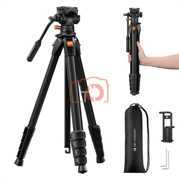 K&F Concept 73-Inch Aluminum Travel Video Tripod with Fluid Head