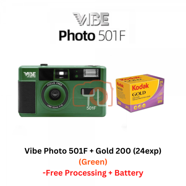 VIBE Photo 501F Green + Kodak Gold 200/24exp (Free Processing + Battery)