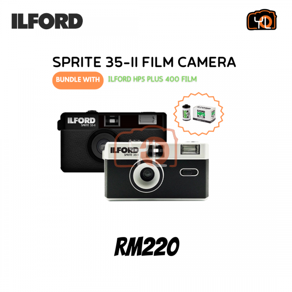Ilford Sprite 35-II Film Camera + HP5 Plus 400 Bundle (Black&Silver)