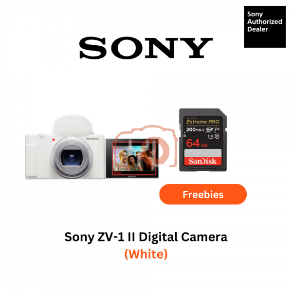 Sony ZV-1 II Digital Camera (White) - Free Sandisk 64GB Extreme Pro SD Card & ZV New Pouch