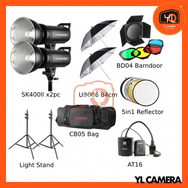 Godox SK400II Studio Strobe Advance Studio Kit Set (2 Lights, 84cm Umbrella, Barndoor, Trigger, Carrying Case)