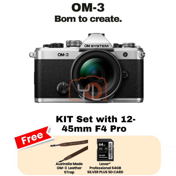 OM SYSTEM OM-3 Mirrorless Camera with 12-45mm f/4 Lens Kit (Free 64GB Memory card + OM-3 Leather Strap)