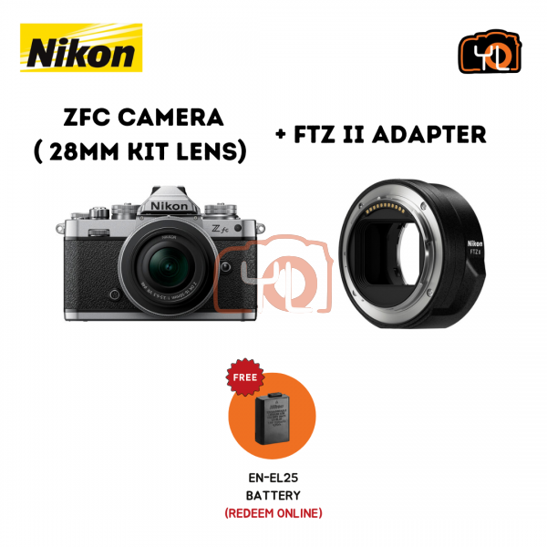 Nikon Z fc with 28mm/f2.8 Classic Kit + FTZ Adapter II (Free Extra Battery EN-EL25 (Redeem Online)