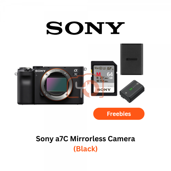 Sony a7C Mirrorless Camera (Body Only / Black) - Free Sony 64GB 277/150MB SD Card, Transcend 1TB Portable SSD USB3.1  TYPEC ESD270C and Extra Battery Only