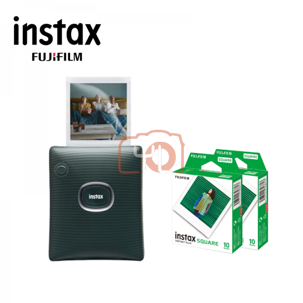 FUJIFILM INSTAX SQUARE LINK Smartphone Printer (Midnight Green) + Fujifilm Instax Square film single pack (10pcs Film Per Pack)