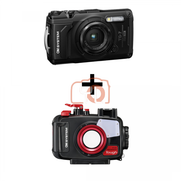 OM SYSTEM Tough TG-7 Digital Camera (Black) + OM SYSTEM PT-059 Underwater Housing  - {FREE Sandisk 64GB SD Card & Battery LI92B}