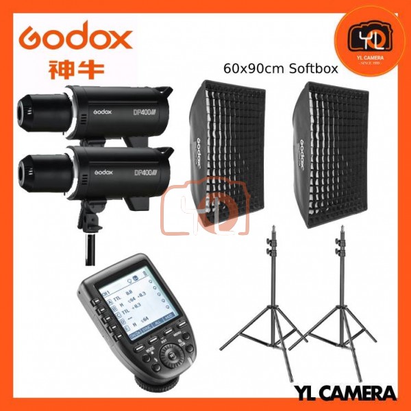 Godox DP400III Professional Studio Flash (XPro-Nikon ,60x90CM Softbox , Light stand ) 2 Light Kit