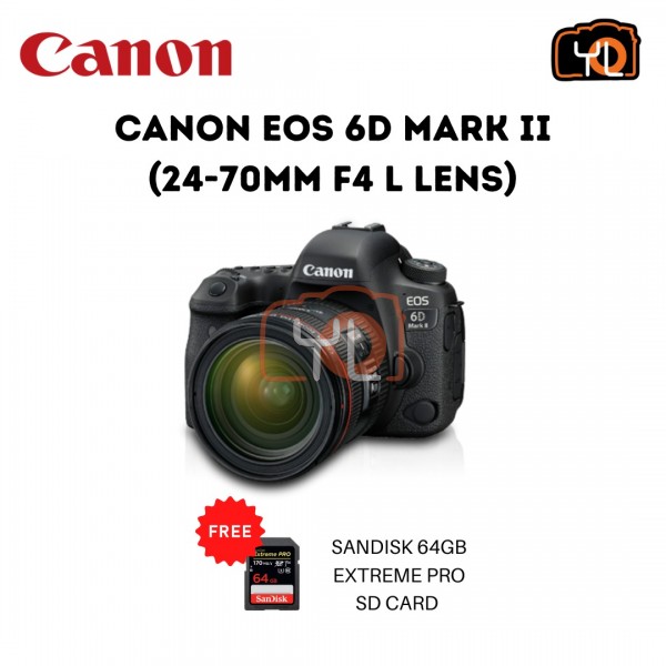 Canon EOS 6D Mark II + EF 24-70mm F/4 L IS USM L Lens - ( Free Sandisk 64GB Extreme Pro SD Card )
