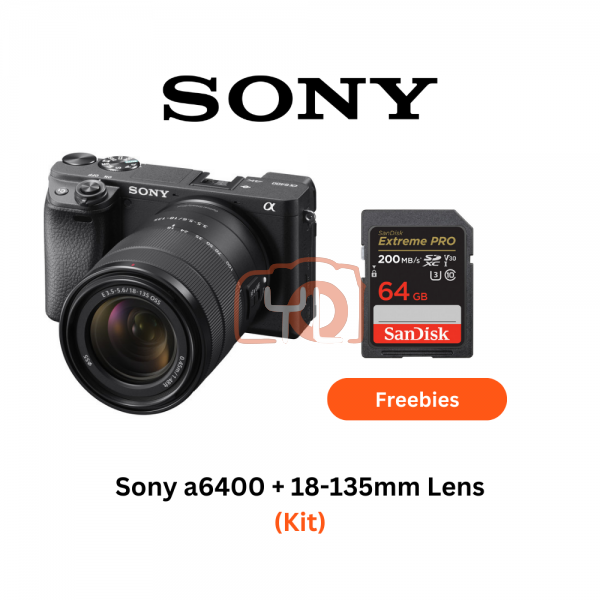 Sony a6400 + 18-135mm Lens(Black) - Free Sandisk 64GB Extreme Pro SD Card