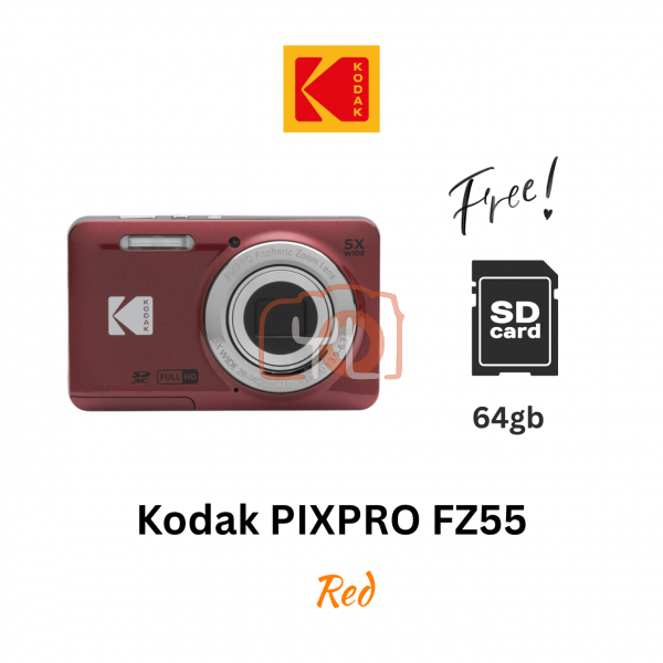 Kodak PIXPRO FZ55 Digital Camera (Red)(Free 64gb card)